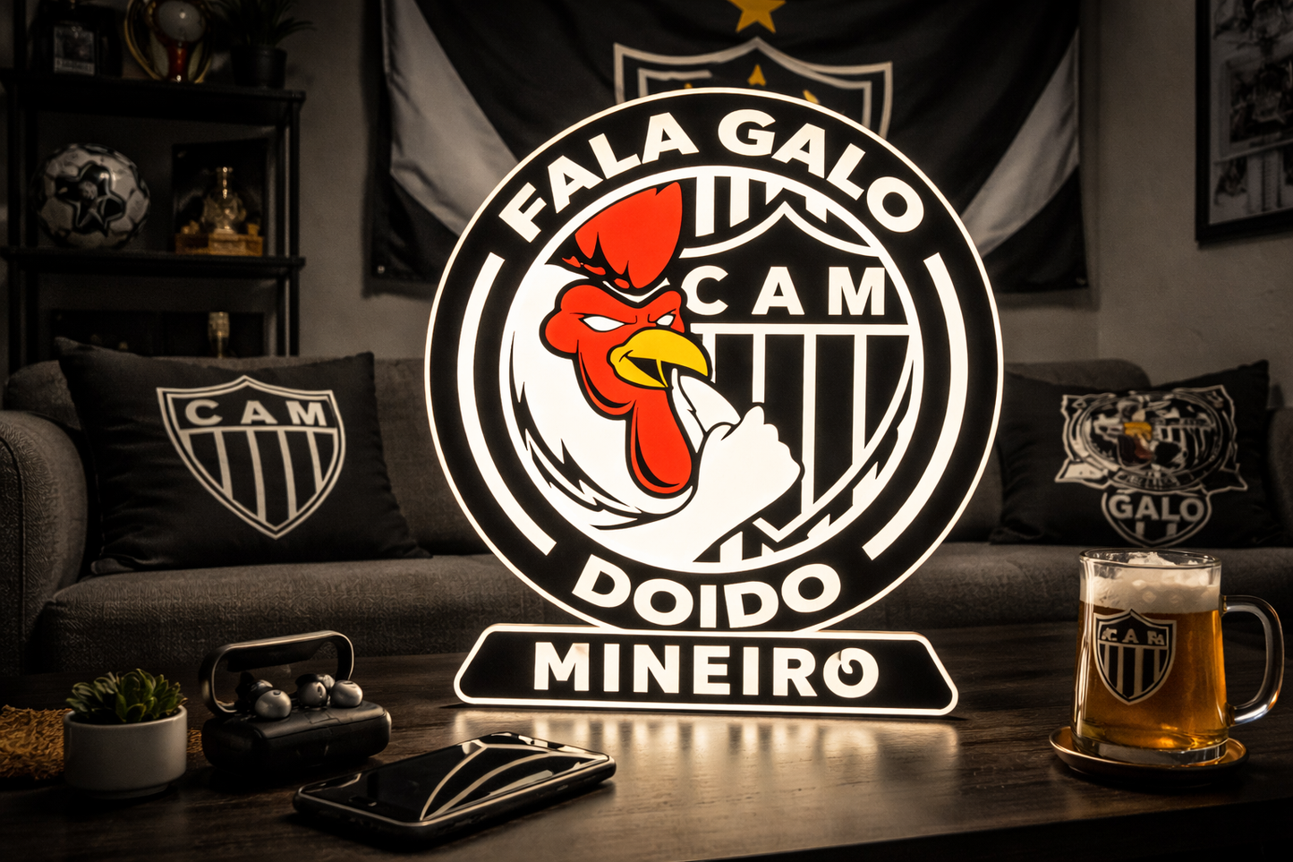 Luminária Clube Atlético Mineiro - Galo Doido Personalizável